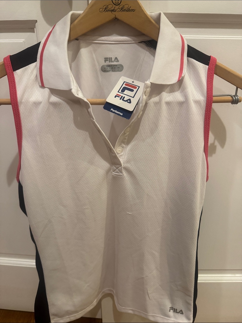 Fila White Sleeveless Polo with Pink Trim and Black Panels NWT